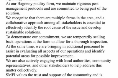 Statement of SMFI on fly infestation in Hagonoy