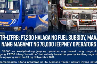 78,000 PUJ operators sa tibuok nasod, nakadawat nag  ayuda ilawom sa Pantawid Pasada Fuel Program