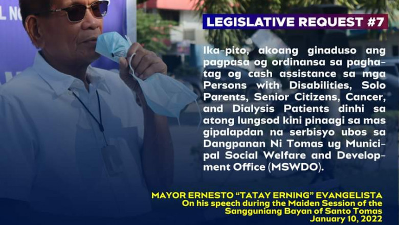 Ordinansang magbibigay cash assistance sa mga PWD, Senior Citizens, Cancer at Dialysis Patients maging solo parents isinusulong ng Santo Tomas LGU