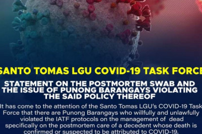 Santo Tomas LGU:  Postmortem swab test still part of protocol