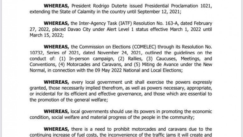 Davao City bans political caravans, motorcades