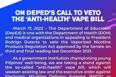 DepEd join calls to veto Vape bill