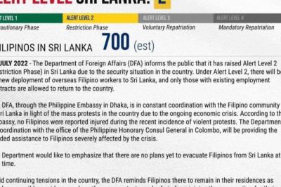 Mga Pinoy sa Sri Lanka, pinag-iingat dulot ng umiinit na tensyon; Alert Level 2, itinaas ng DFA