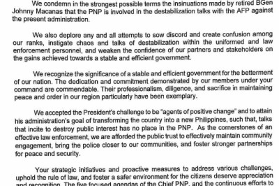 Delvo, other Davao Region police officers support PNP leadership amid ‘destab plot’