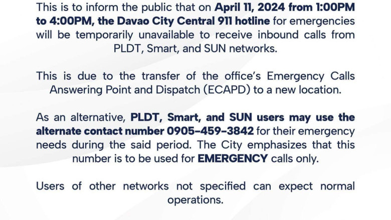 Davao Central 911 hotline to undergo maintenance April 11