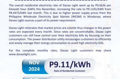 November 2024 Power Rate Up; Davao Light bares energy conservation tips for the holiday season