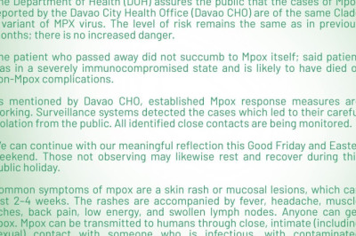 DOH, nagklaro nga dili Mpox ang gikamatyan sa usa sa 2 ka pasyente