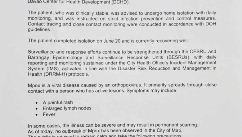 First case of Mpox confirmed in Mati City