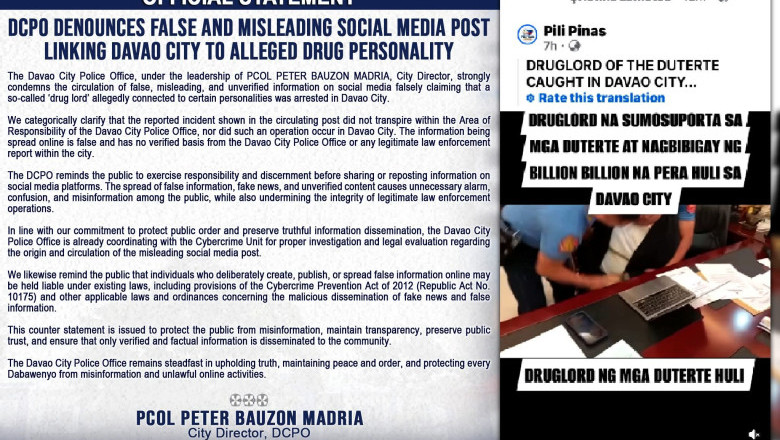 Davao City Police condemns false, misleading  socmed post linking Davao City  to alleged   drug personality
