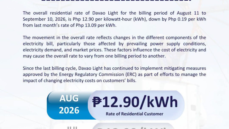 Davao Light residential rate eases to  ₱12.90 per KwH