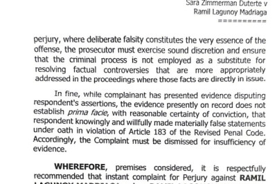 Taguig Prosecutors Dismiss Perjury Complaint Filed by VP Sara Duterte Against Ramil Madriaga