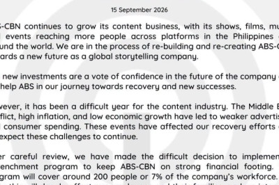 ABS-CBN to retrench 200 employees amid industry challenges