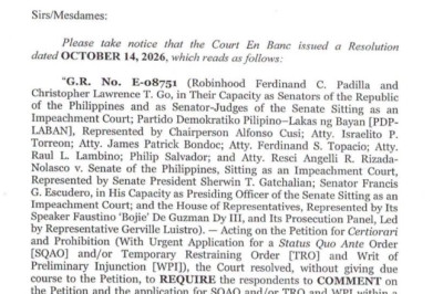 SC SEEKS COMMENTS ON PETITION TO BLOCK SARA DUTERTE IMPEACHMENT TRIAL