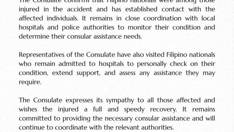 FILIPINOS INJURED IN BUS ACCIDENT IN BARCELONA, PHILIPPINE CONSULATE SAYS